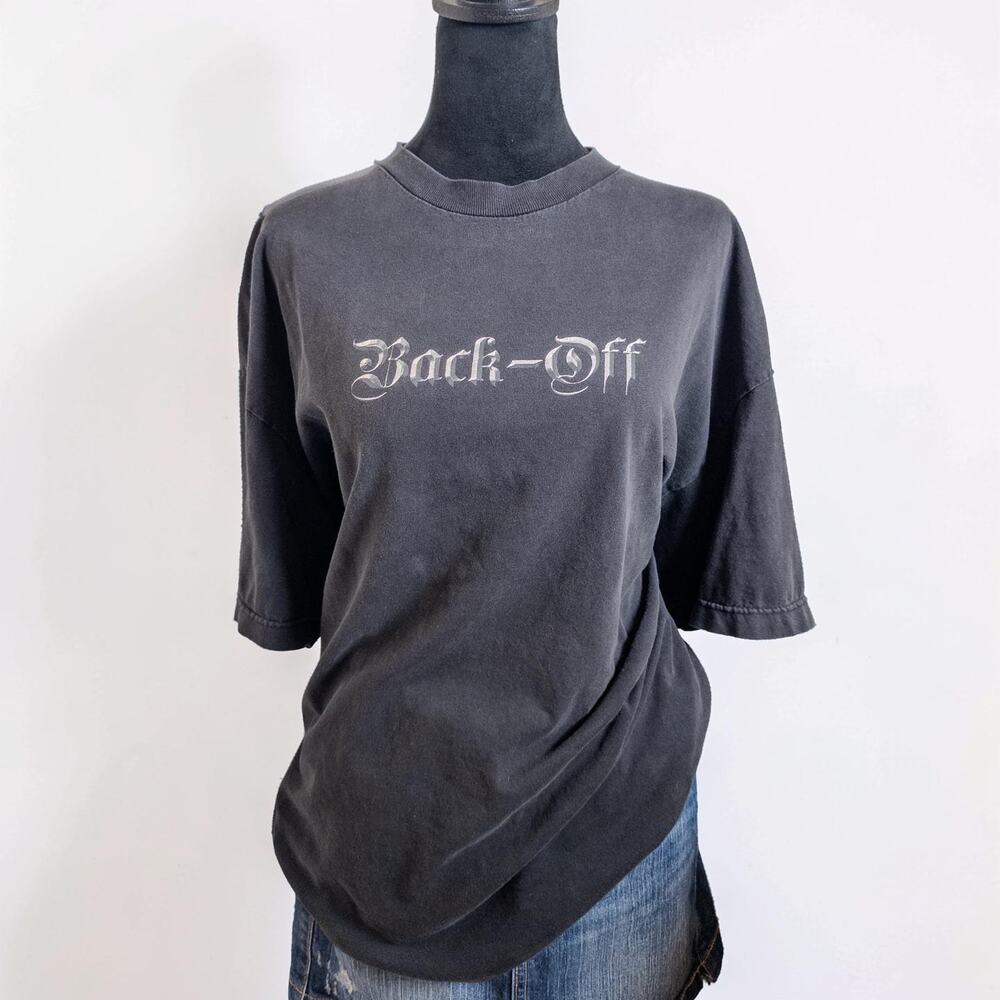Y2K Oversized Grunge Goth Washed Black “Back Off” Graphic Tee